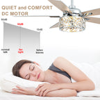 52 Inch Chrome Modern Luxury Crystal Ceiling Fan with Lights and Remote Control, 6 Speeds DC Motor Ceiling Fan