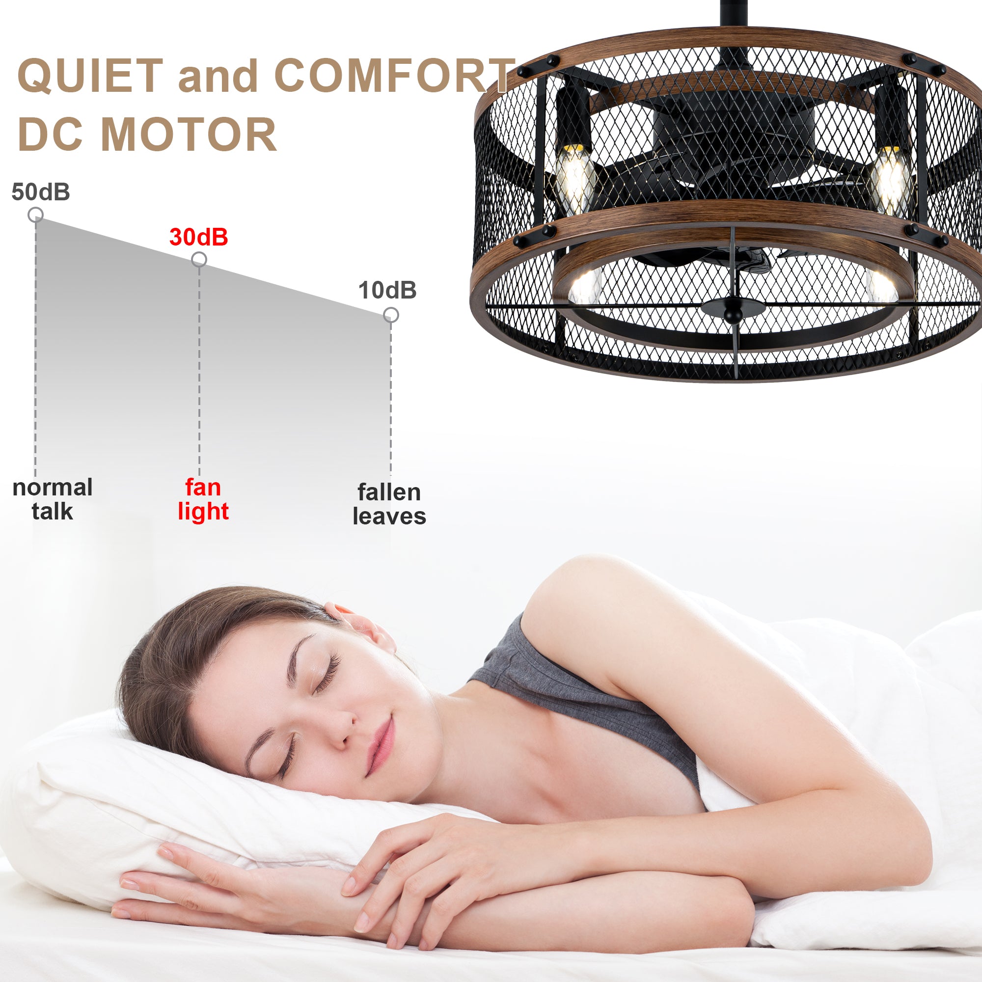 20 Inch Farmhouse Industrial Cage Ceiling Fan with Light and Remote, 6-Speed Reversible DC Motor Fandelier Bladeless Ceiling Fan