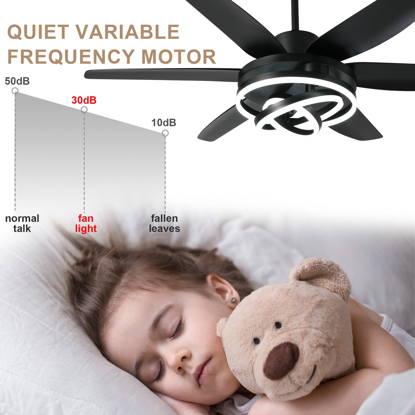GED5614-BellaDepot 56" Modern Contemporary Black LED Ceiling Fan, 6 Speeds Ceiling Fan with Light Remote Control for All Seasons