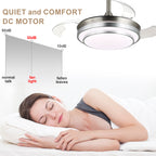 36 Inch Chrome Modern Retractable Ceiling Fan with LED Light and Remote, 6 Speeds DC Motor Bladeless Fandelier Ceiling Fan