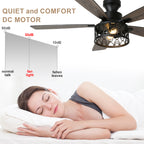 52 Inch Industrial Flush Mount Ceiling Fan with Lights and Remote Control, 6 Speeds Reversible Caged Ceiling Fan for Low Profile