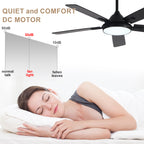 52 Inch Black Modern Ceiling Fan with LED Light, 6-Speed Reversible DC Motor, 5 Dual-Finish Wood Blades, Remote Control, Adjustable Height