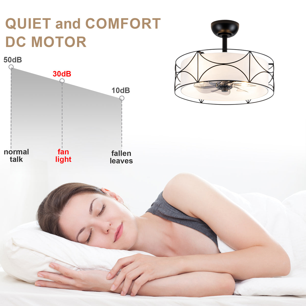 Bohemia Style 20 Inch Caged Retractable Ceiling Fan with Light Quiet Reversible DC Motor 6 Speed Timer Remote Control Ceiling Fan Adjustable Down Rods Ceiling Fan Suit for Kitchen, Bedroom,Living Room