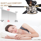 52 Inch Modern Glam Crystal Flush Mount Ceiling Fan with Lights and Remote, 6 Speeds DC Motor Reversible Low Profile Ceiling Fan