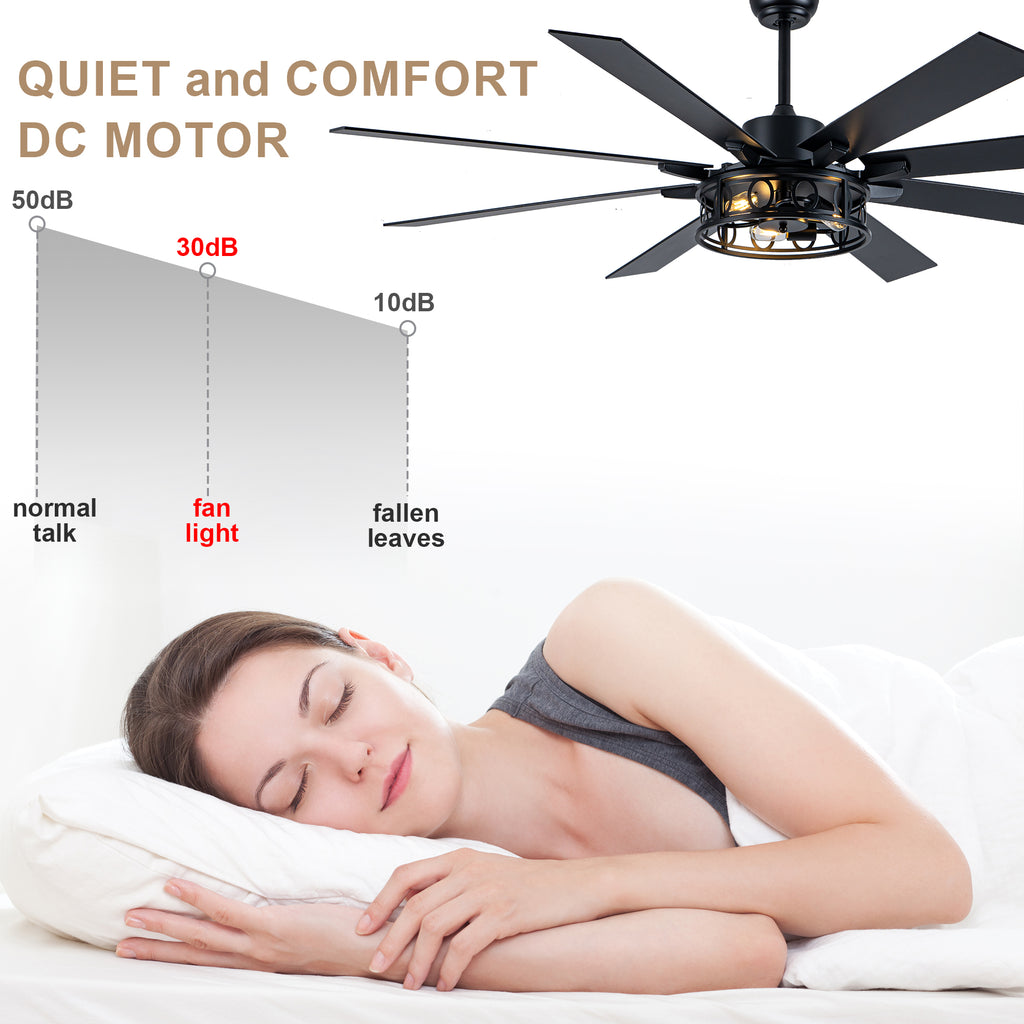Farmhouse 72 Inch Caged Down Rods Ceiling Fan with Light Reversible Quiet DC Motor 6-Speed Ceiling Fan with Light Retro Remote Control Timming Ceiling Fan with Light Suit for Living Room, Bedroom, Kitchen