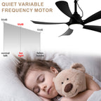 42 Inch Black 5-Blade Modern Smart Outdoor Ceiling Fan with Dimmable LED Lights, 6 Speeds Plug In Waterproof Ceiling Fans for Patios