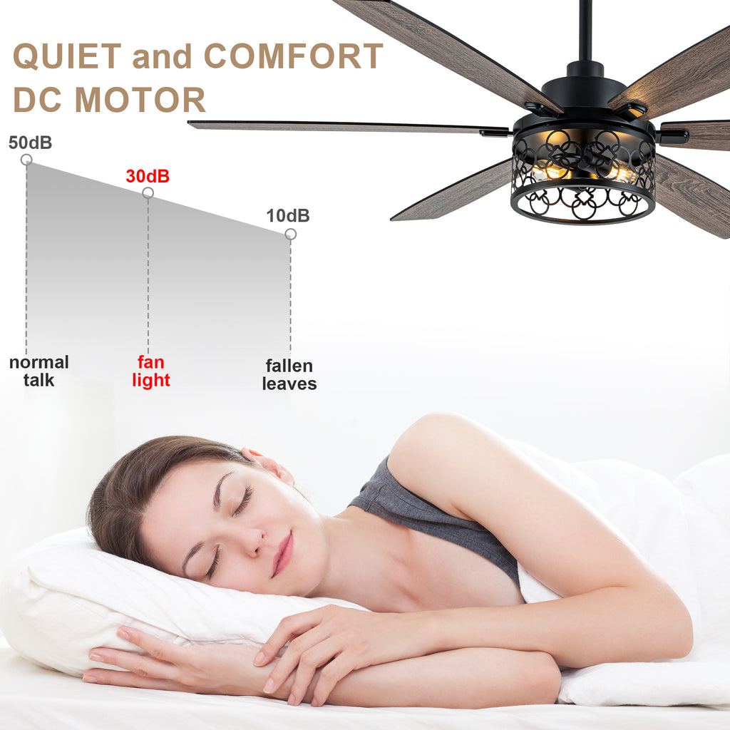 Modern 60 Inch Industrial Caged Ceiling Fan with Light Reversible Quiet DC Motor with 6 Speed Remote Control Ceiling Fan Adjustable Down Rodes Ceiling Fan with Light Suit for Bedroon,Living Room