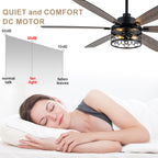 Modern 60 Inch Industrial Caged Ceiling Fan with Light Reversible Quiet DC Motor with 6 Speed Remote Control Ceiling Fan Adjustable Down Rodes Ceiling Fan with Light Suit for Bedroon,Living Room