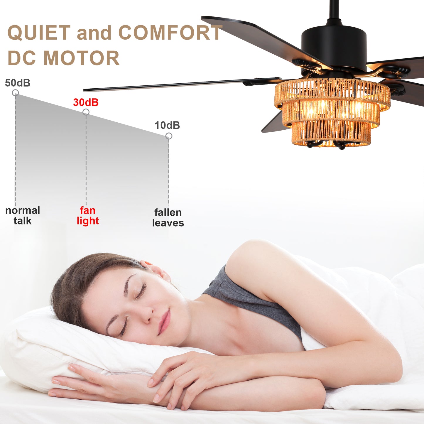 BellaDepot 52" Farmhouse Brown Rattan Caged Ceiling Fan with Remote Control, 5 Blades Standard Ceiling Fan with Lights - DC5221