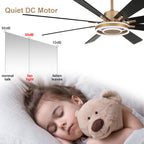 72 Inch Black/Gold/Chrome 8-Blade Modern Extra Large Ceiling Fan with LED Light and Remote, 6 Speeds DC Motor Reversible Ceiling Fan