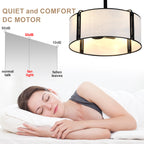 19 Inch Modern Ceiling Fan with Fabric Shade, 6-Speed DC Motor Bladeless Ceiling Fan with Lights and Remote Control for Bedroom