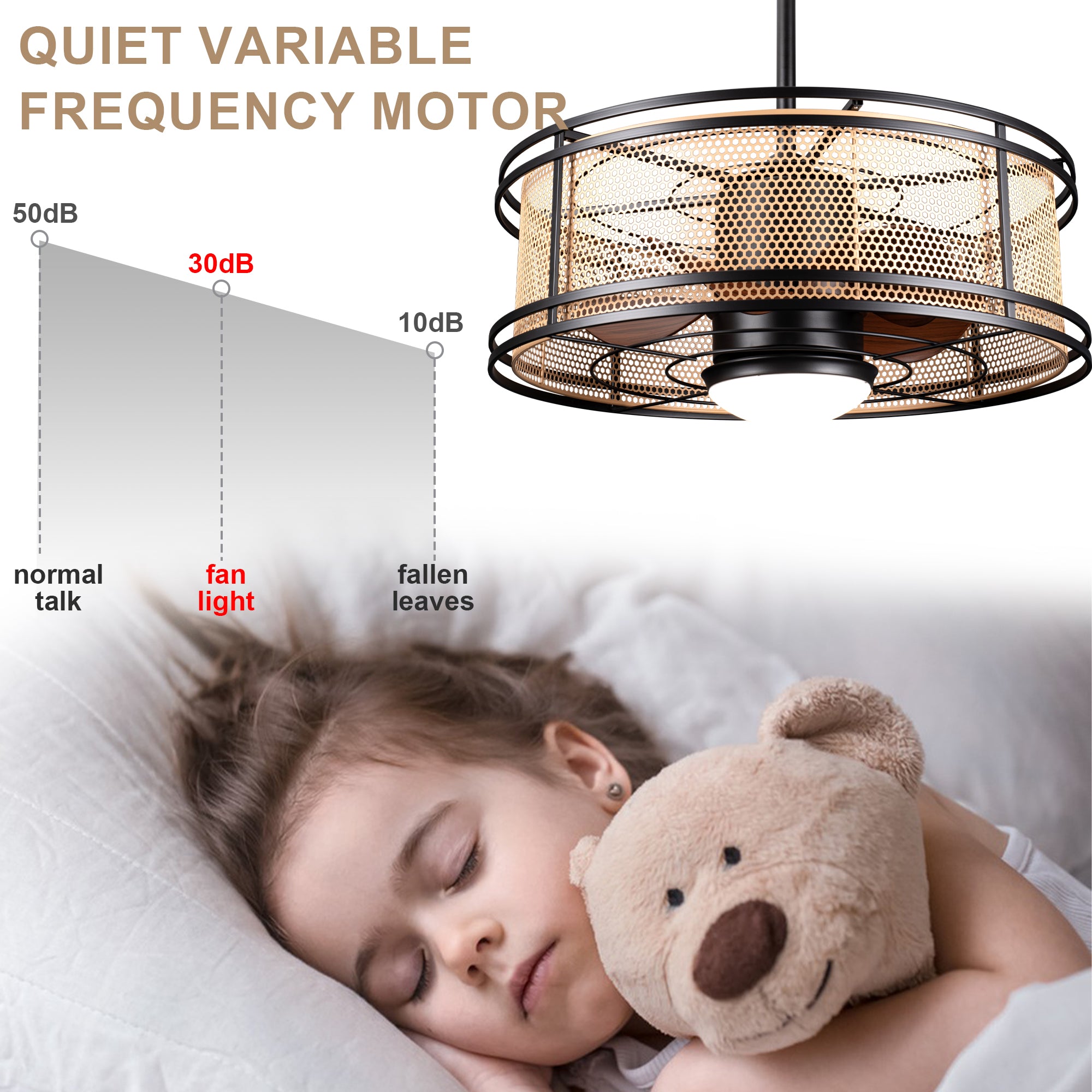 HW2307-BellaDepot 23.6" Imitation Rattan Outdoor Ceiling Fan with Remote and LED Lights, DC Motor 6 Speeds Ceiling Fan