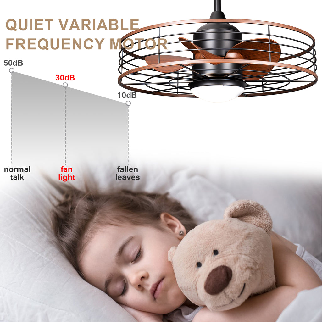 23.6 Inch Black Outdoor Dimmable Ceiling Fan with LED Light and Remote, Farmhouse Reversible 6 Speeds Quiet DC Motor Caged Ceiling Fan for Patio