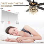 52 Inch Modern Luxury Crystal Ceiling Fan with Light and Remote Control, 6 Speeds DC Motor Chandelier Ceiling Fan for Living Room