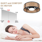 Bohemian 20 Inch Flush Mount Ceiling Fan with Light Caged Bamboo and Paper Rope Woven Shade Ceiling Fan with Ligth Dimmable LED and Reversible DC Motor Ceiling Fan Suit for Bedroom, Kitchen