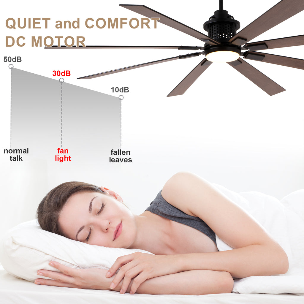 80 Inch Black Industrial Extra Large Ceiling Fan with LED Light and Remote, 6 Speeds DC Motor Reversible Ceiling Fan for Large Room