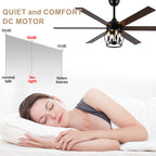 Industrial 60 Inch Caged Ceiling Fan with Light 6 Wood Blades Reversible Quiet DC Motor Ceiling Fan 3 Downrods with Remote Control Ceiling Fan Suit for Living Room, Bedroom