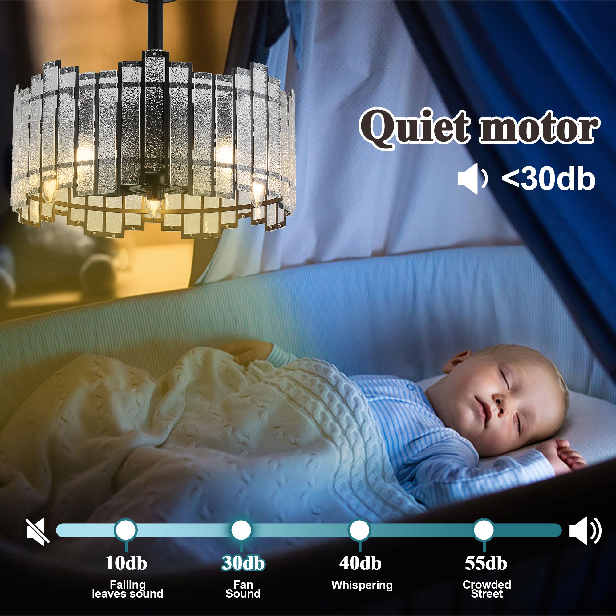 BD1901-BellaDepot 18.5" Modern Water Ripple Glass Reversible Ceiling Fan with Remote and 5 Lights