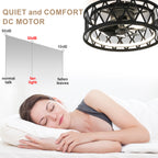 19 Inch Black Industrial Flush Mount Ceiling Fan with Dimmable LED Light, 6 Speed Reversible DC Motor, Low Profile Bladeless Ceiling Fan with Remote and APP Control