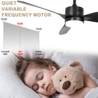 46 Inch Black Modern Ceiling Fan with LED Light and Remote, 6 Speeds 3-Blade DC Motor Reversible Ceiling Fan for Living Room