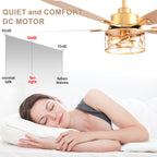 52 Inch Golden Modern Ceiling Fan with Lights and Remote Control, 6 Speeds DC Motor Reversible Ceiling Fan for Living Room