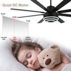 72 Inch Black/Gold/Chrome 8-Blade Modern Extra Large Ceiling Fan with LED Light and Remote, 6 Speeds DC Motor Reversible Ceiling Fan DIY Shade
