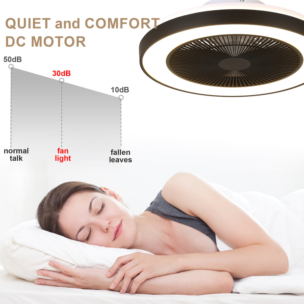 19 Inch Modern Smart Flush Mount Ceiling Fan with Dimmable LED Light and Remote, 6 Speeds DC Motor Bladeless Ceiling Fan for Low Profile with RGB Light