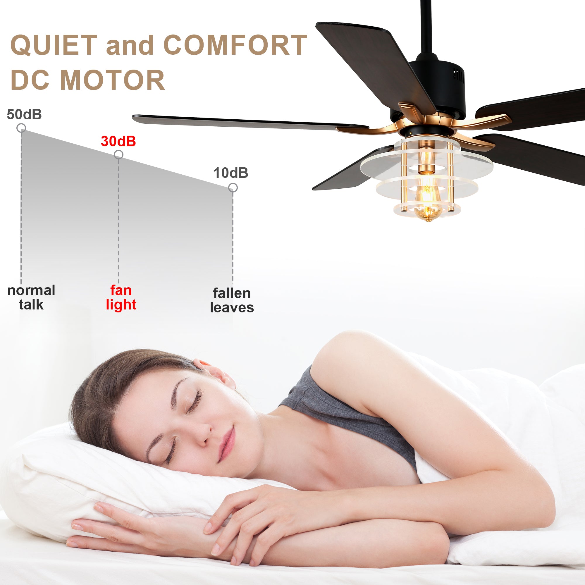 DC5222-B/C-BellaDepot 52" Modern Black or Chrome Acrylic Shade Ceiling Fan with Remote Control, 5 Blades Standard Ceiling Fan with Lights