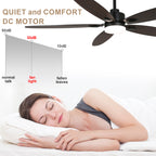 59 Inch Modern Black Ceiling Fan with Dimmable LED Light and Remote Control, 6 Speeds Reversible Ceiling Fan for Large Room