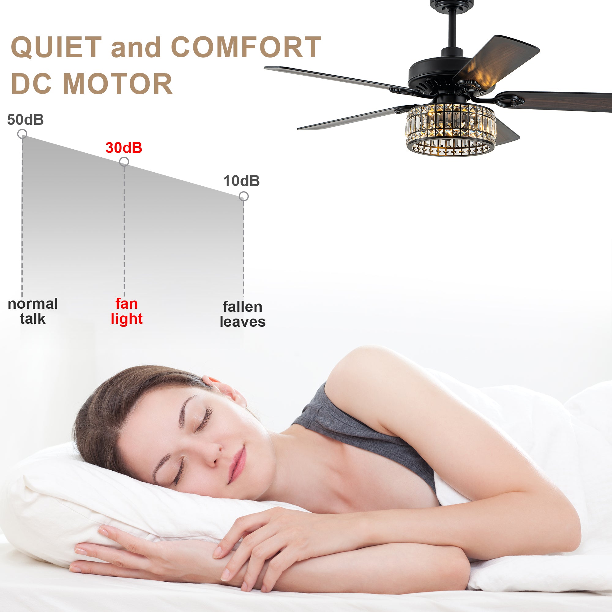 Luxury 52 Inch Crystal Caged Ceiling Fan with Light Reversible Wood Blades Quiet DC Motor Ceiling Fan Remote Control Timing Ceiling Fan Suit for Living Room, Kitchen, Bedroom