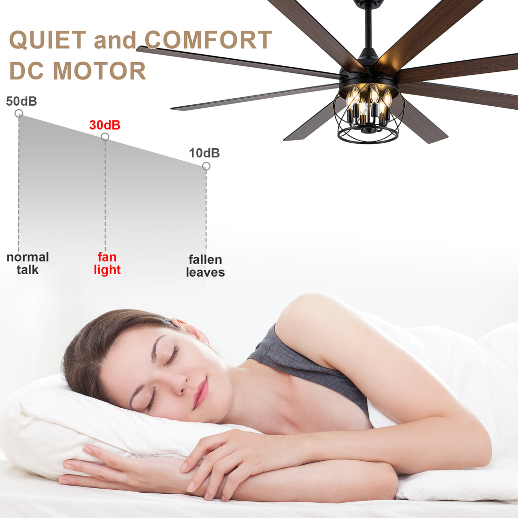 Industrial 72 Inch Large Ceiling Fan with Light Quiet Reversible DC Motor with Remote Control Ceiling Fan Adjustable Downrods Ceiling Fan Suit for Bedroom, Living Room