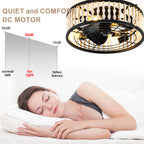 19 Inch Black Farmhouse Flush Mount Ceiling Fan with Lights and Remote Control, 6 Speeds DC Motor Bladeless Ceiling Fan for Bedroom