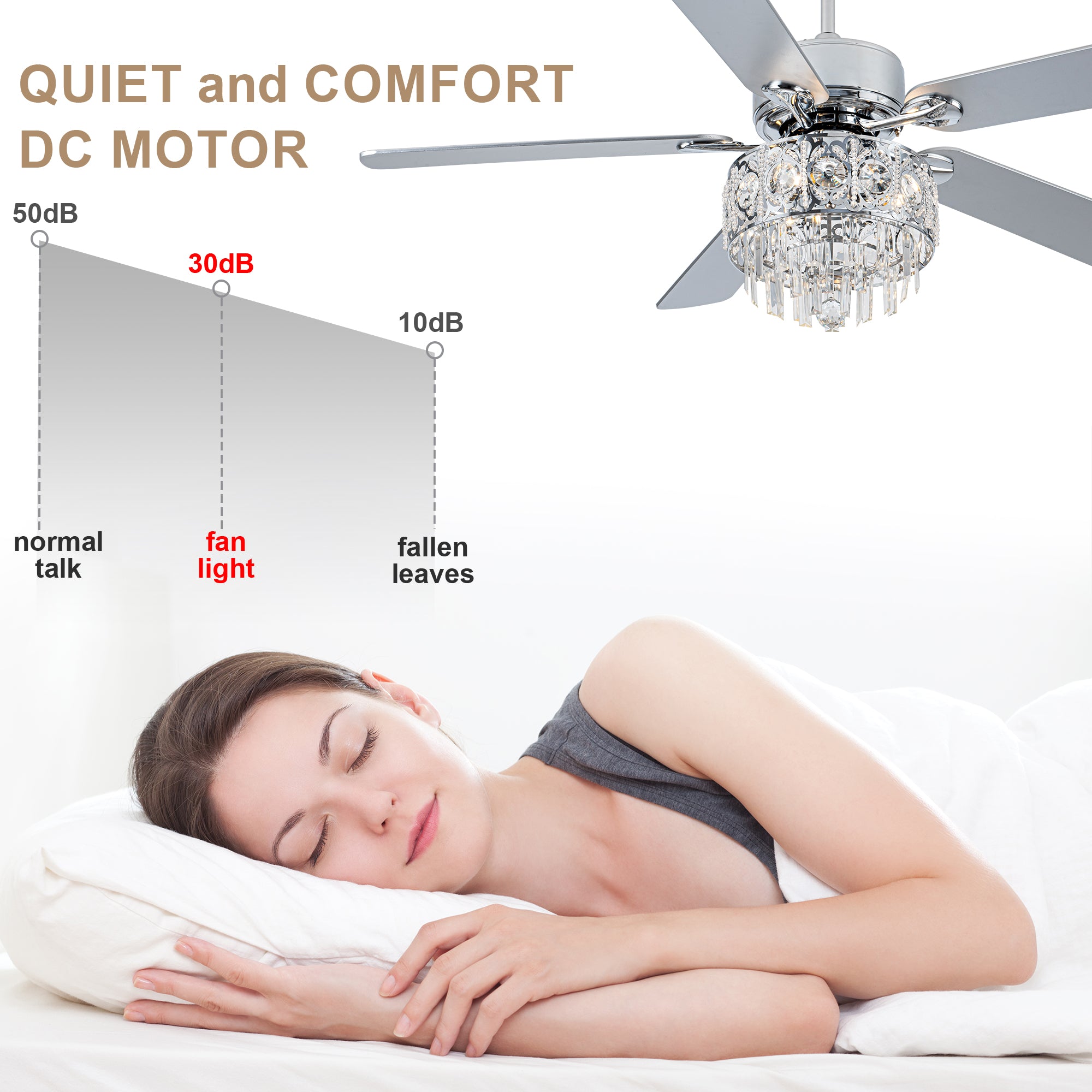 BD2064-BellaDepot 52" Silver Finish Deluxe Crystal Reversible Ceiling Fan with 3 Lights and Remote