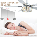 52 Inch Chrome Contemporary Glam Ceiling Fan with Lights and Remote Control, 6 Speeds Reversible Ceiling Fan with Crystals