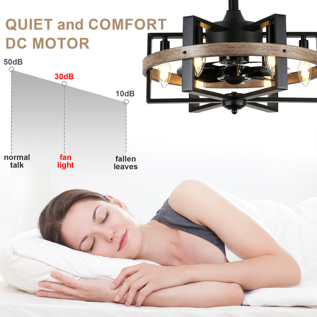 18 Inch Industrial Farmhouse Caged Ceiling Fan with Lights and Remote Control, 6 Speeds DC Motor Fandelier Ceiling Fan