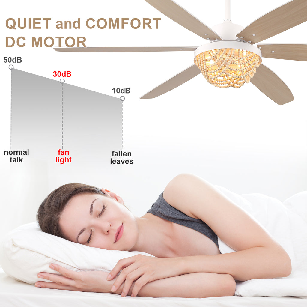 65 Inch White Bohemian  Ceiling Fan with Lights and Remote, 6 Speeds DC Motor Reversible Large Ceiling Fan for Living Room