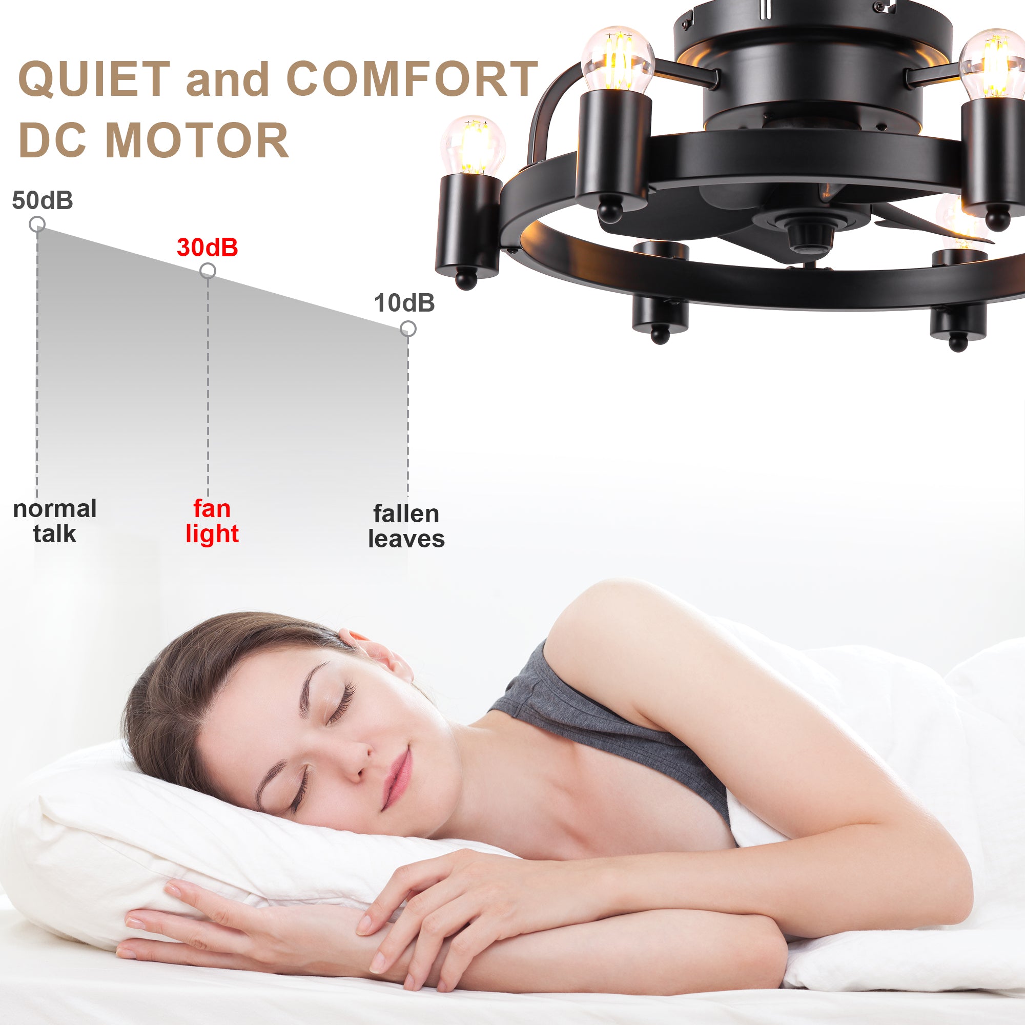 DC252007-BellaDepot 20" Compact Ceiling Fan, Rudder Shape Flush Mount Fan with Lights