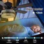 BD2069-BellaDepot 52" Black Crystal Caged Reversible Ceiling Fan with Remote and 3 Lights, DC Motor Ceiling Fan