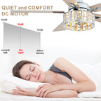 52 Inch Chrome Glam Crystal Ceiling Fan with Lights and Remote Control, 6 Speeds Reversible Ceiling Fan with Crystals