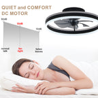 20 Inch Modern Smart Flush Mount Ceiling Fan with Dimmable LED Light and Remote, 6 Speeds DC Motor Reversible Bladeless Celing Fan for Bedroom