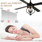 48 Inch Black Classic Ceiling Fan with Lights and Remote Control, 6 Speeds 4-Blade DC Motor Reversible Ceiling Fan for Living Room