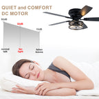 Farmhouse 52 Inch Caged  Flush Mount Ceiling Fan with Light Quiet Reversible DC Motor with 5 Fan Blades Ceiling Fan with Light Remote Control Adjustable 6 Speed Ceiling Fan with Light Suit for Bedrooms, Living Rooms, Kitchens