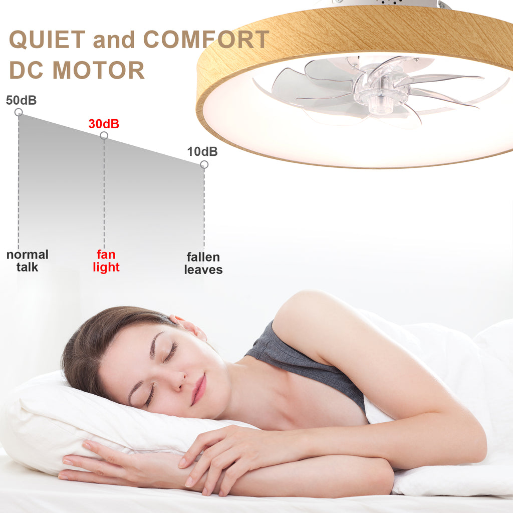 20 Inch Modern Smart Flush Mount Ceiling Fan with Dimmable LED Light, 6-Speed DC Motor Bladeless Ceiling Fan with Remote