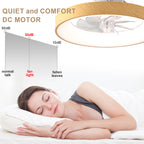 20 Inch Modern Smart Flush Mount Ceiling Fan with Dimmable LED Light, 6-Speed DC Motor Bladeless Ceiling Fan with Remote
