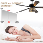 Luxury 60 Inch Crystal Caged Ceiling Fan with Light Reversible Quiet DC Motor and Remote Control Ceiling Fan Wood Blades Ceiling Fan Suit for Bedroom, Living Room, Kitchen