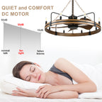 36 Inch Farmhouse Wagon Wheel Ceiling Fan with Lights and Remote Control, 6 Speeds DC Motor Bladeless Fandelier Ceiling Fan