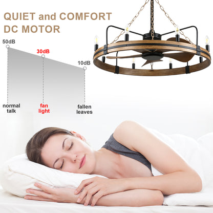DC3670-BellaDepot Retro Chandelier Style Ceiling Fan with Remote Control, DC Motor 6 Speeds Fan with Lights