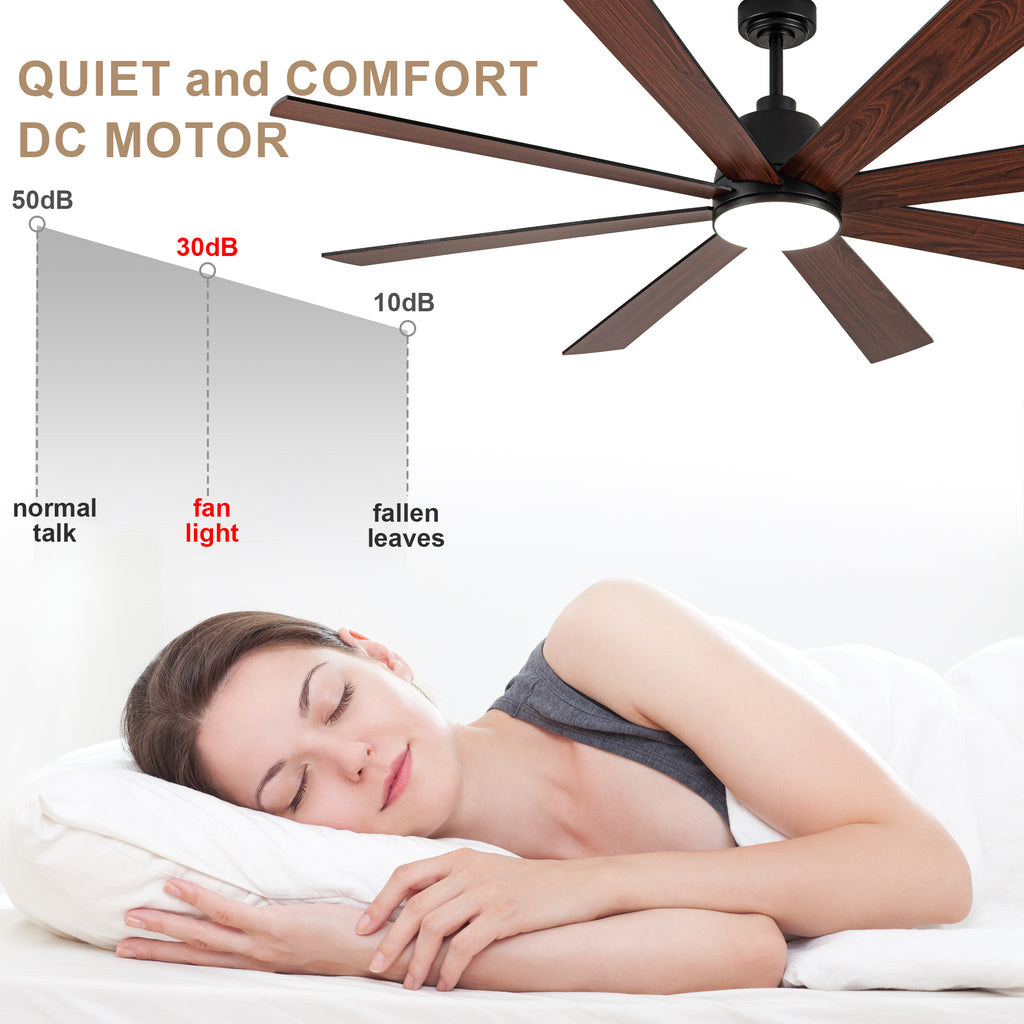 72 Inch Black Extra Large Ceiling Fan with Dimmable LED Light and Remote, 6-Speed Reversible DC Motor Ceiling Fan for Large Rooms, Dual-Finish Blades, Adjustable Height