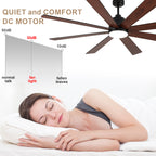 72 Inch Black Extra Large Ceiling Fan with Dimmable LED Light and Remote, 6-Speed Reversible DC Motor Ceiling Fan for Large Rooms, Dual-Finish Blades, Adjustable Height
