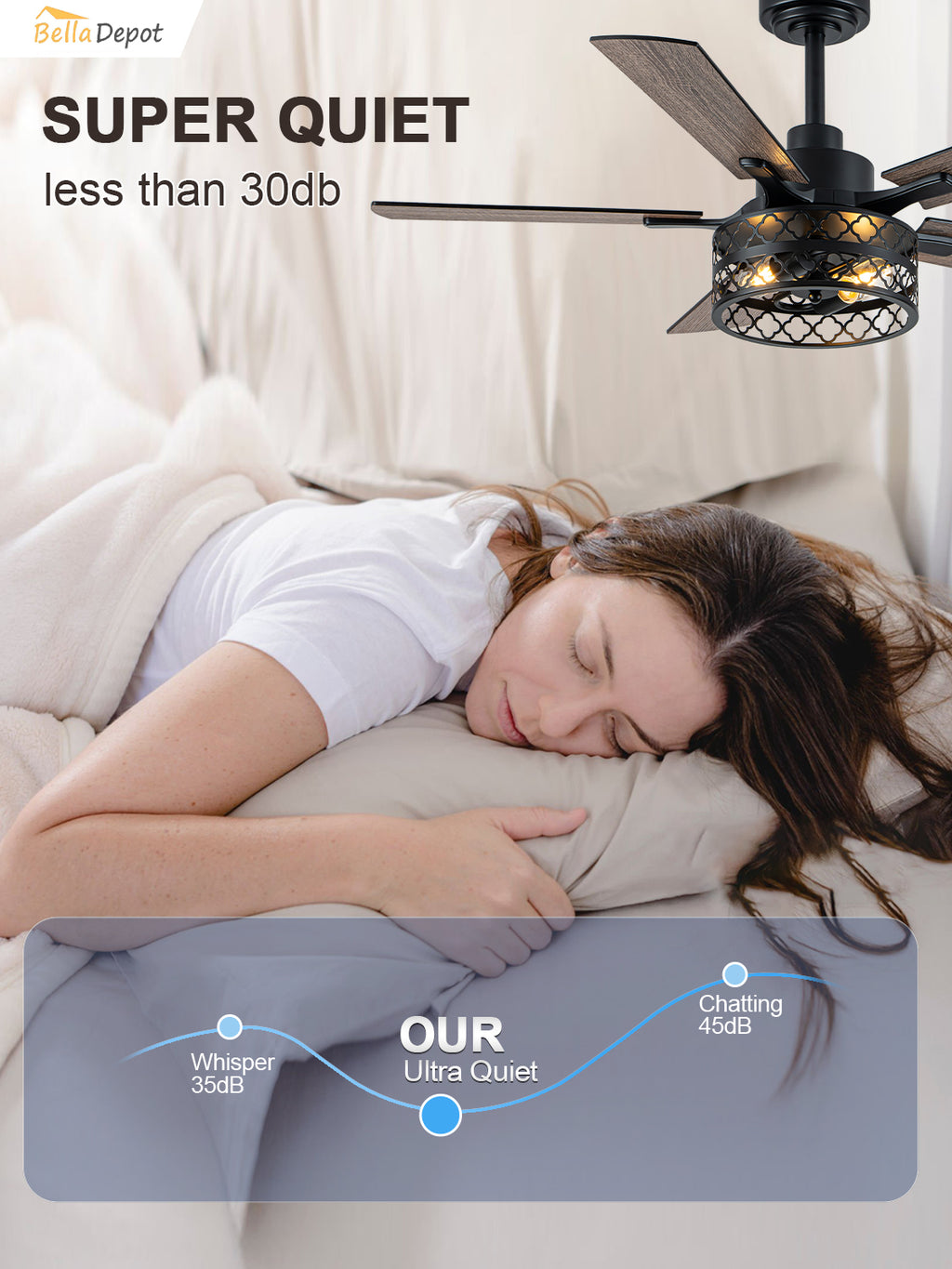 Farmhouse 46 Inch Metal Caged Ceiling Fan with Light Quiet Reversible DC Motor with  Remote Control Ceiling Fan Modern Wood Blades Ceiling Fan with Light Suit for Living room, Bedroom, Kitchen